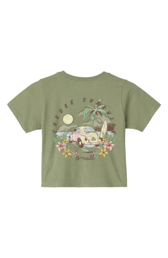Shop O'neill Kids' Choose Sunshine Cotton Graphic Crop T-shirt In Oil Green