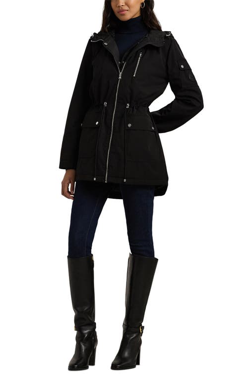 Shop Lauren Ralph Lauren Raincoat With Hood & Removable Quilted Bib In Black