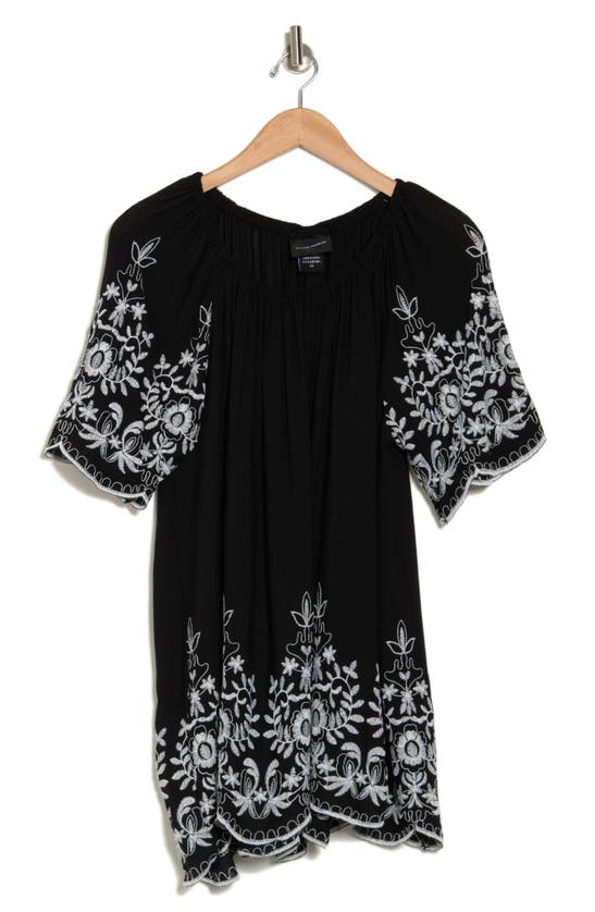 Forgotten Grace Embroidered Trim Peasant Tunic Top In Black