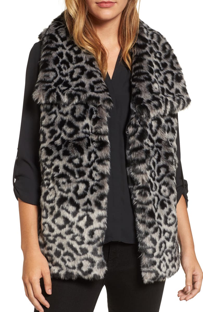 VIA SPIGA Faux Fur Vest, Main, color, SNOW LEOPARD