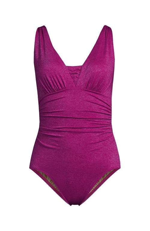 Shop Lands' End Slendersuit Grecian Tummy Control One Piece Swimsuit In Bright Magenta Shine