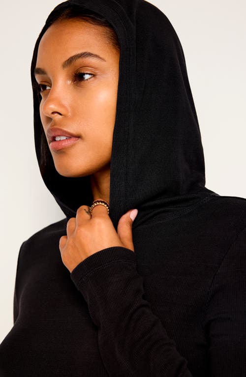 Shop Good American Jeanius Rib Hoodie In Black001