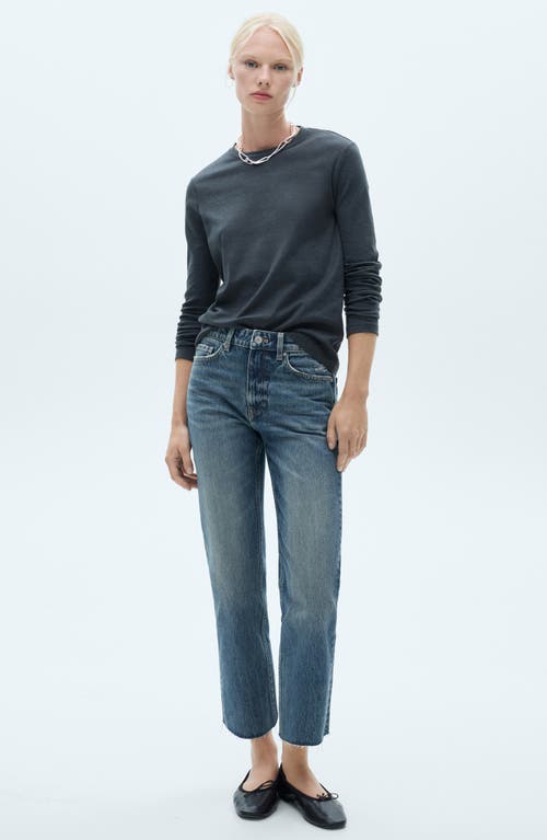 Shop Mango Straight Leg Crop Jeans In Dark Blue