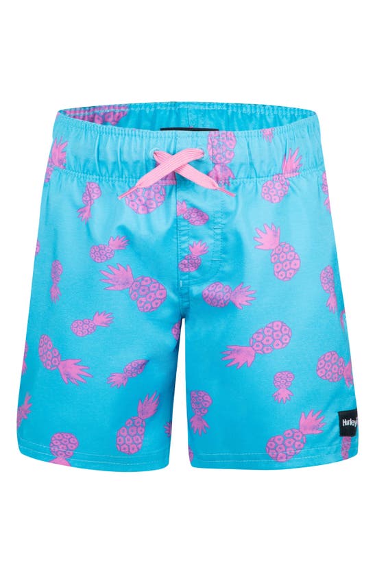 Shop Hurley Kids' Pineapple Pool Party Pull-on Swim Shorts In Blue Lazer