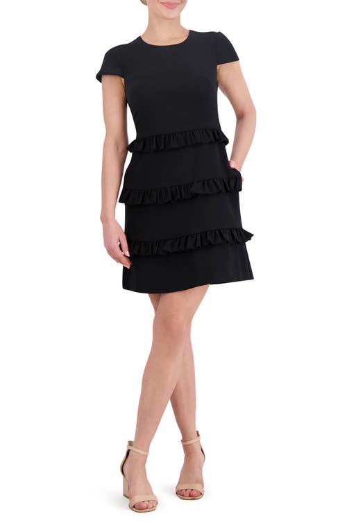 Eliza J Ruffle Detail Short Sleeve Dress Black at Nordstrom,