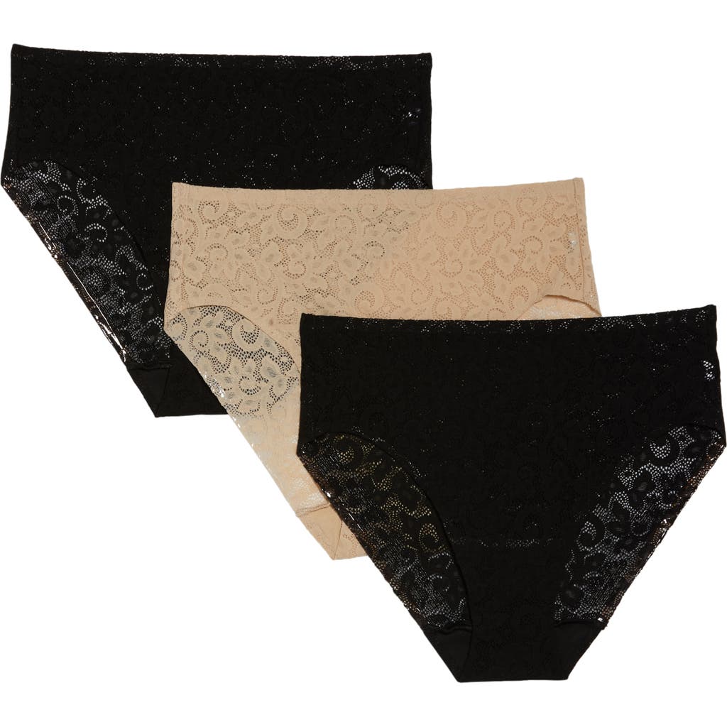 Tc Assorted 3-pack Lace High Cut Briefs In Black/black/nude