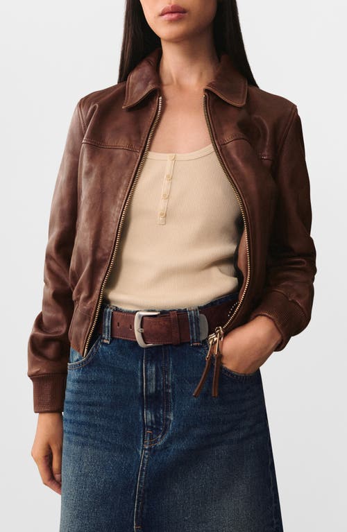 Mango Leather Bomber Jacket In Brown