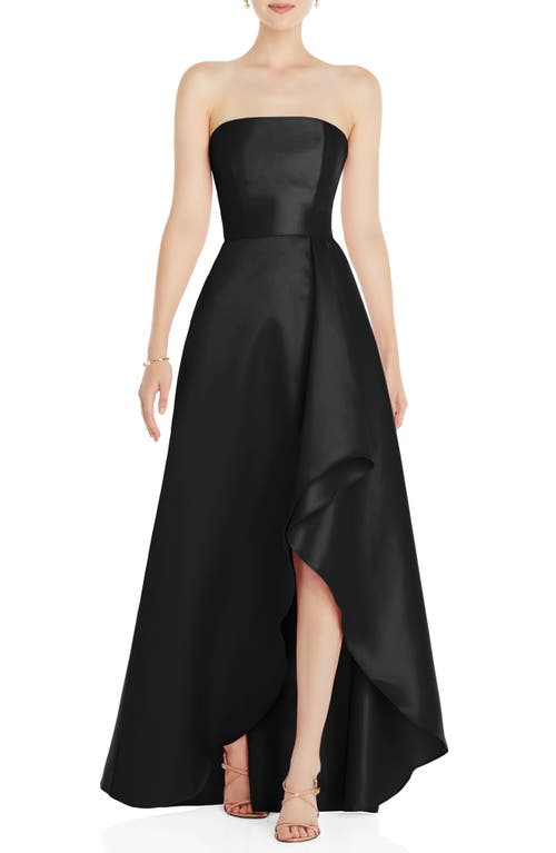 Alfred Sung Strapless Satin Gown in Black