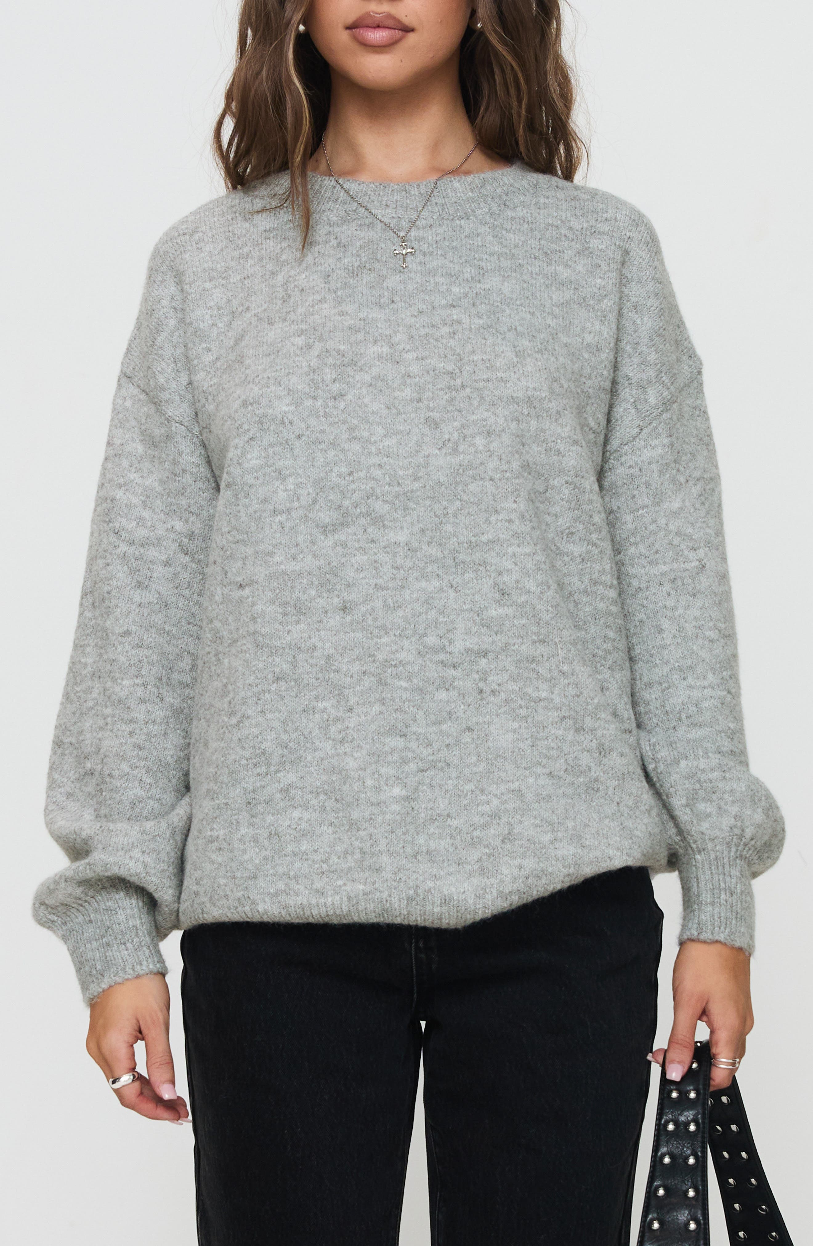 Princess Polly Ryanna Oversize Crewneck Sweater in Grey 