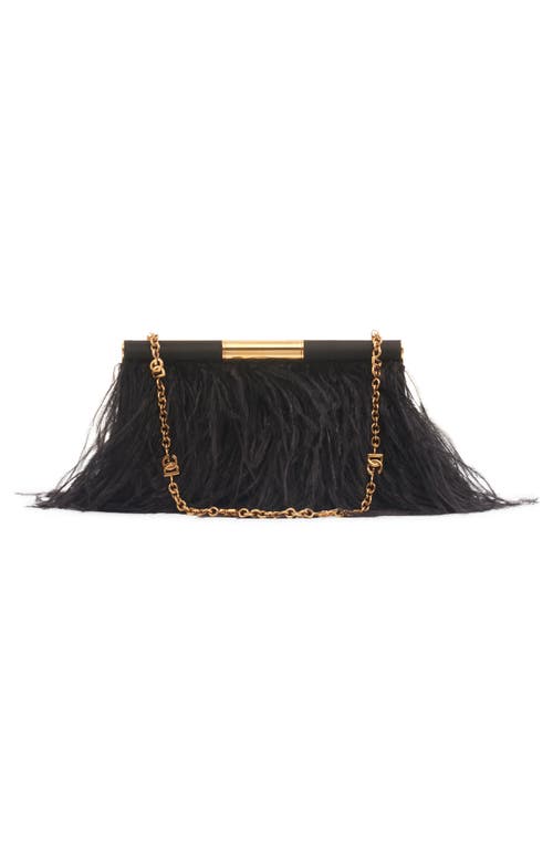 Shop Dolce & Gabbana Dolce&gabbana Marlene Feather Trim Shoulder Bag In 8b956 Nero/nero