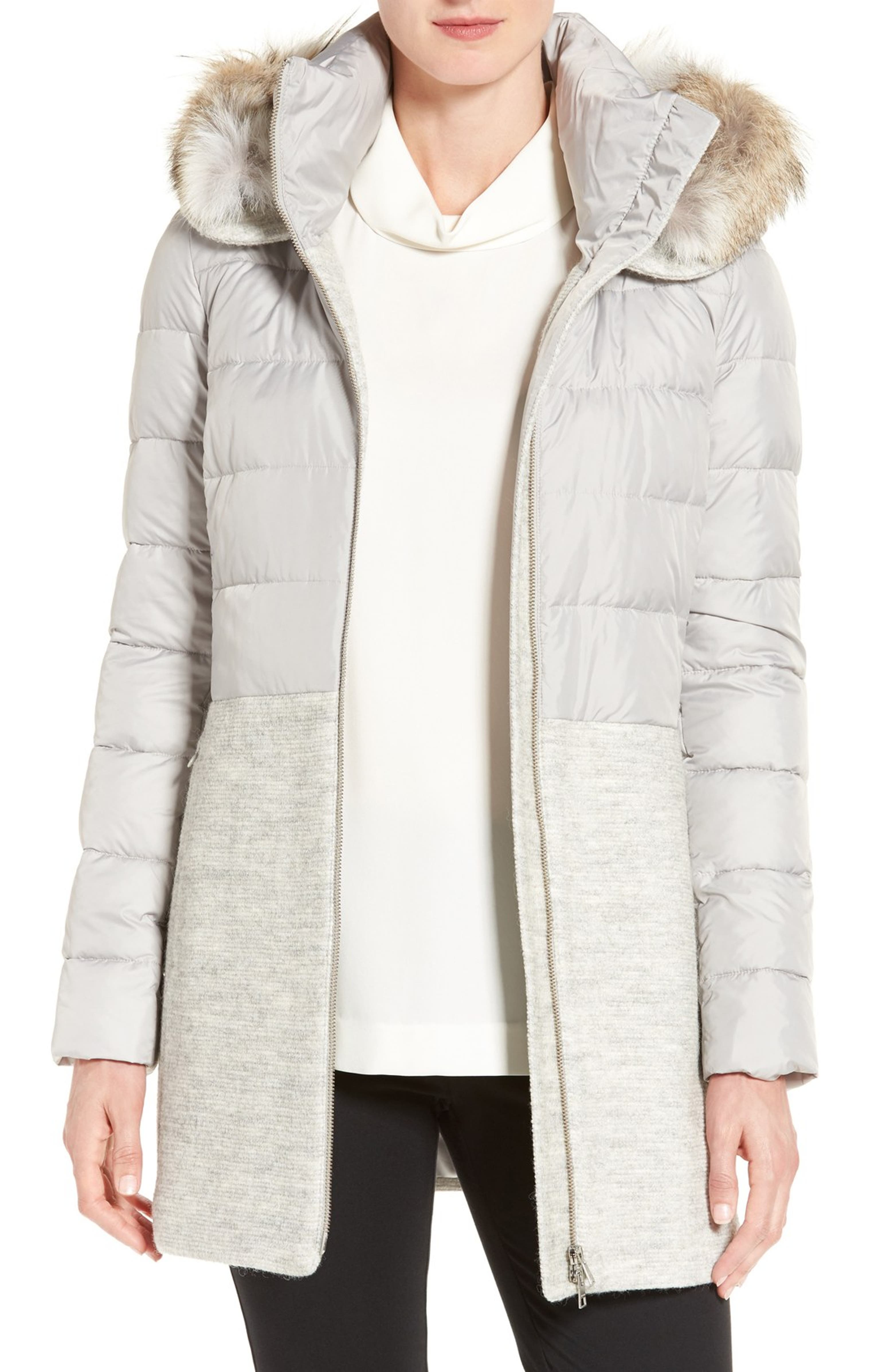 Soia & Kyo Mixed Media Quilted Coat with Genuine Coyote Fur Trim Hood ...