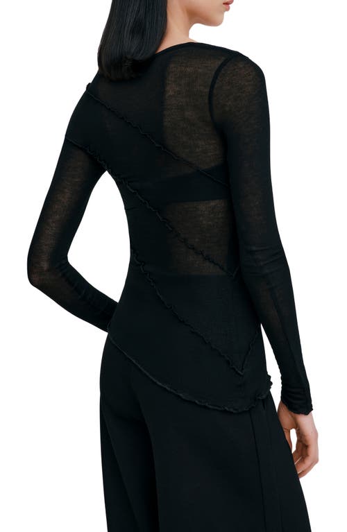 Marcella Melody Ruffle Seam Semisheer Jersey Top In Black