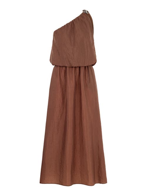 One Shoulder Dress with Accessory Detail in Brown