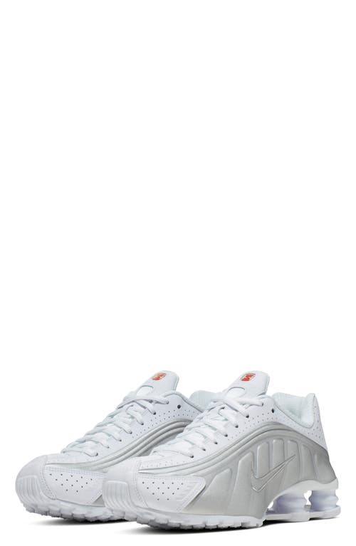 Nike Shox R4 Sneaker White/Silver/Max Orange at Nordstrom,