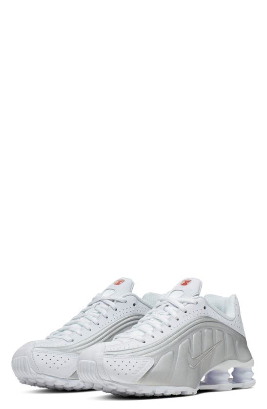 Nike Shox R4 Running Shoe In White/ Silver/ Max Orange