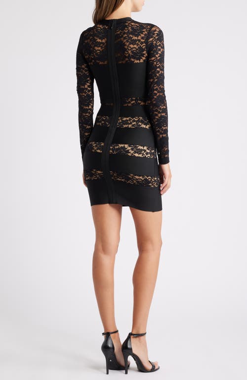 BEBE BEBE ILLUSION LACE LONG SLEEVE BANDAGE MINIDRESS 