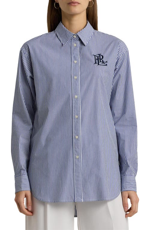 Shop Lauren Ralph Lauren Relaxed Fit Striped Stretch Cotton Shirt In Blue/white