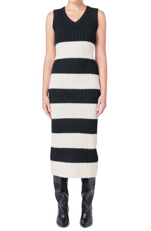 Endless Rose Stripe Midi Sweater Dress In Black/cream