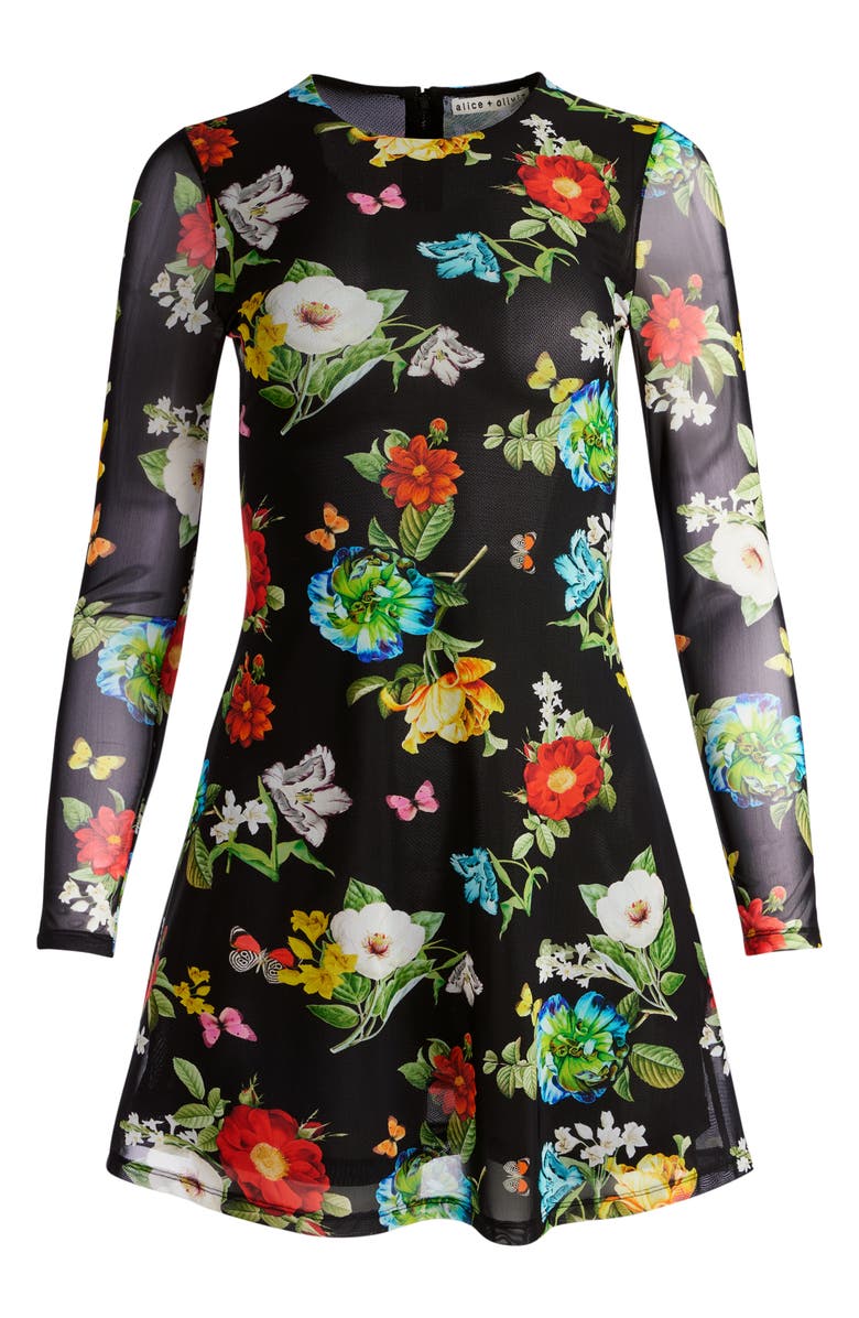 Alice + Olivia Delora Floral Long Sleeve Mesh Dress | Nordstrom
