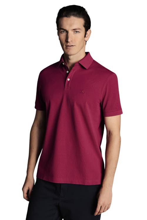 Solid Short Sleeve Cotton Tyrwhitt Pique Polo in Bright Pink