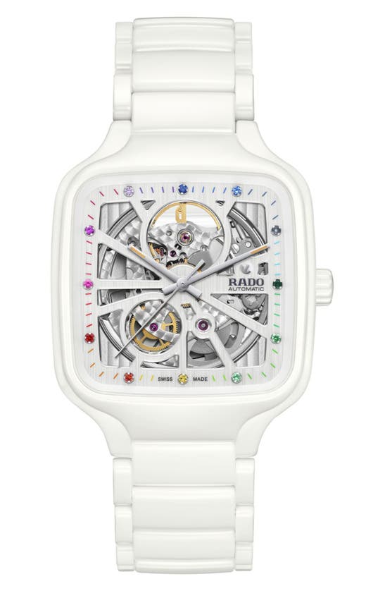 Rado True Square Automatic Open Heart Watch, 38mm X 44mm In White