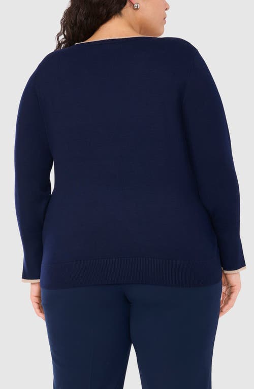 Shop Halogenr Halogen(r) Tipped Split Cuff V-neck Sweater In Classic Navy