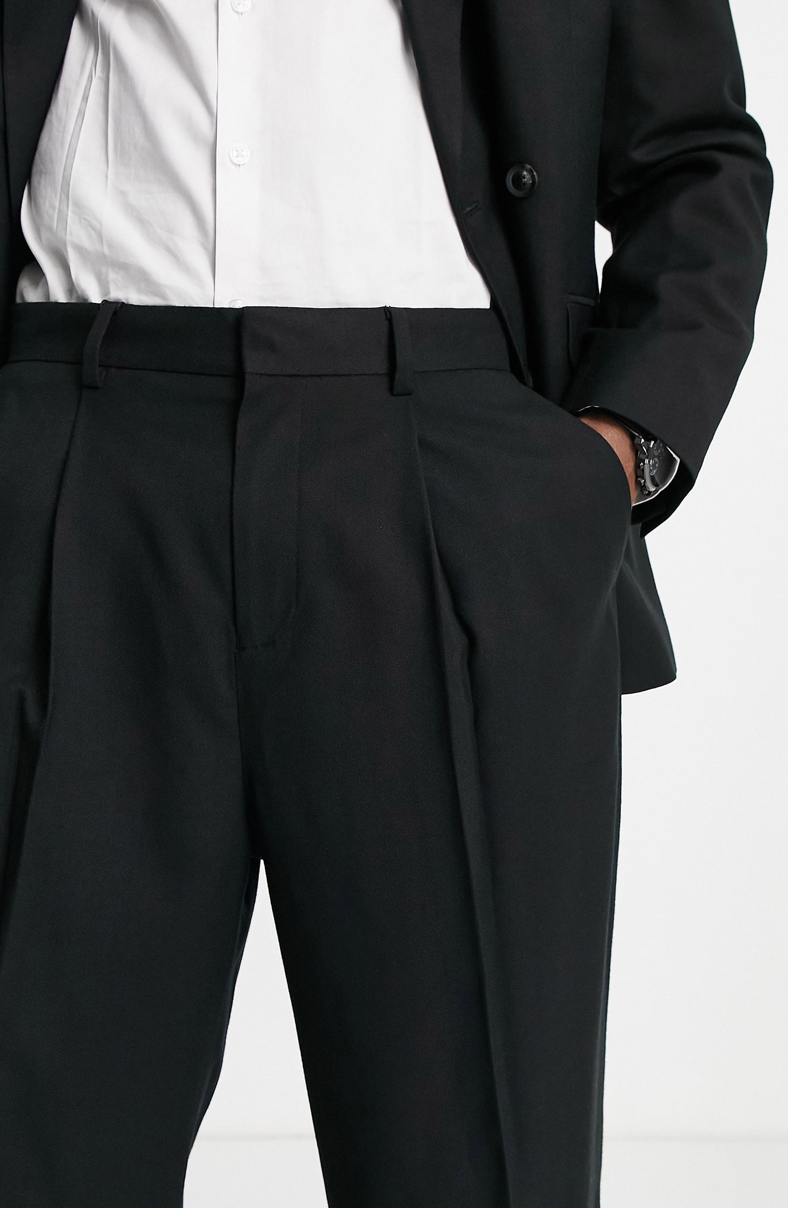 black wide leg suit trousers