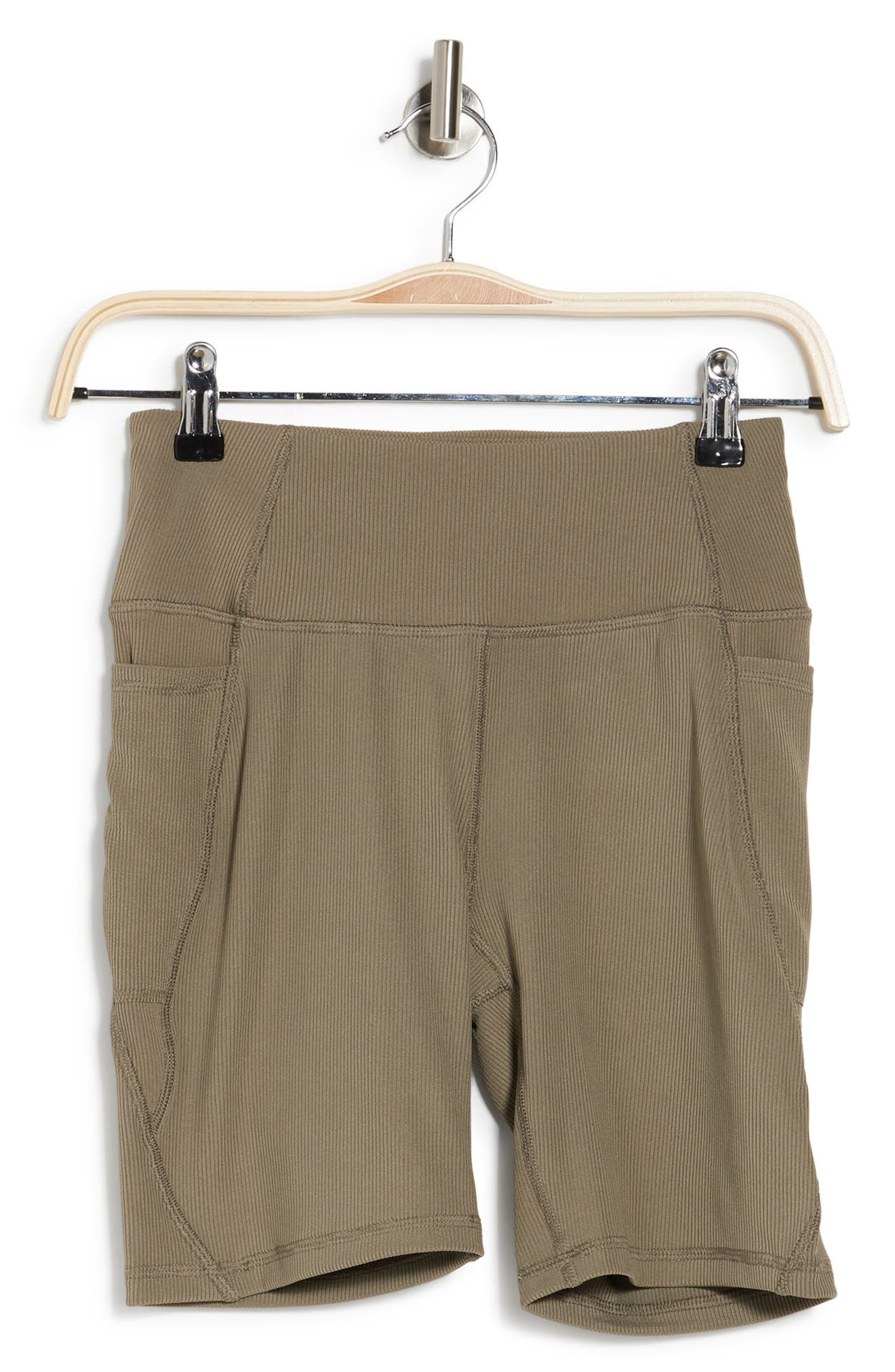 X By Gottex Active High Waisted Biker Shorts In Olive Rib