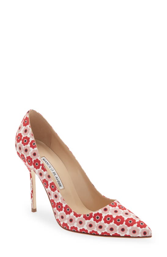 Manolo Blahnik Bb Pointed Toe Pump In White/ Red
