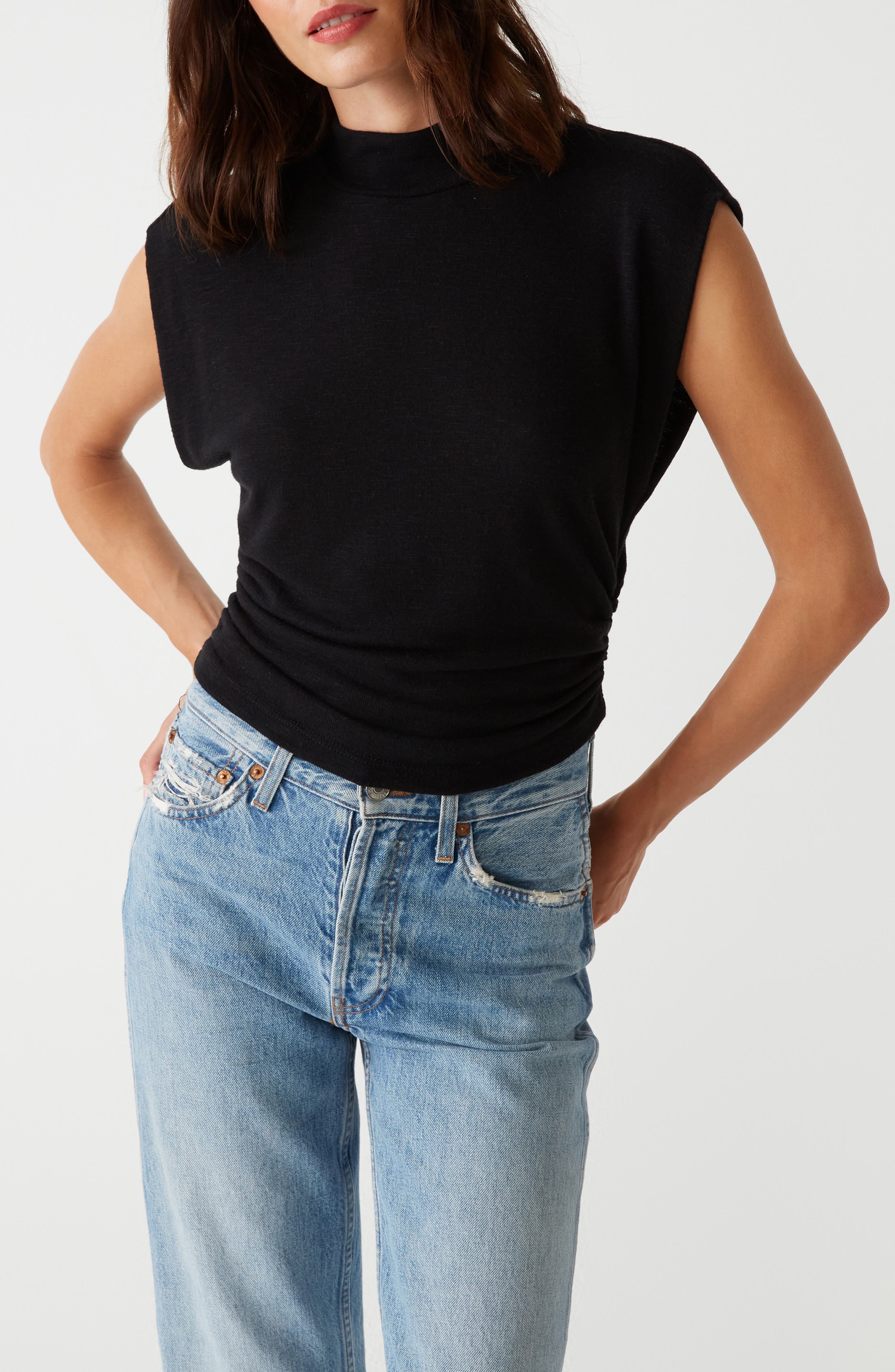 Michael Stars Tina Mock Neck Knit Crop Top in Black 
