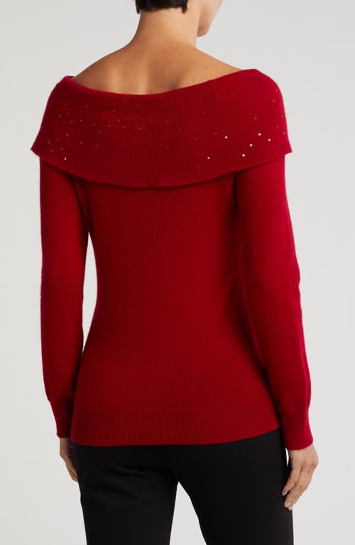 Sofia Cashmere Cowl Neck Sequin Cashmere Sweater In Dark Red