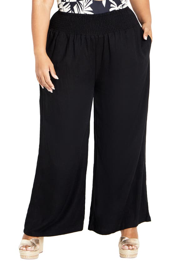 Shop City Chic Gia Smocked Waist Wide Leg Pants In Black