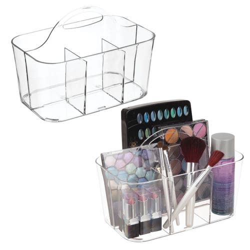 Mdesign Small Plastic Divided Cosmetic Storage Organizer Caddy, 2 Pack In Clear