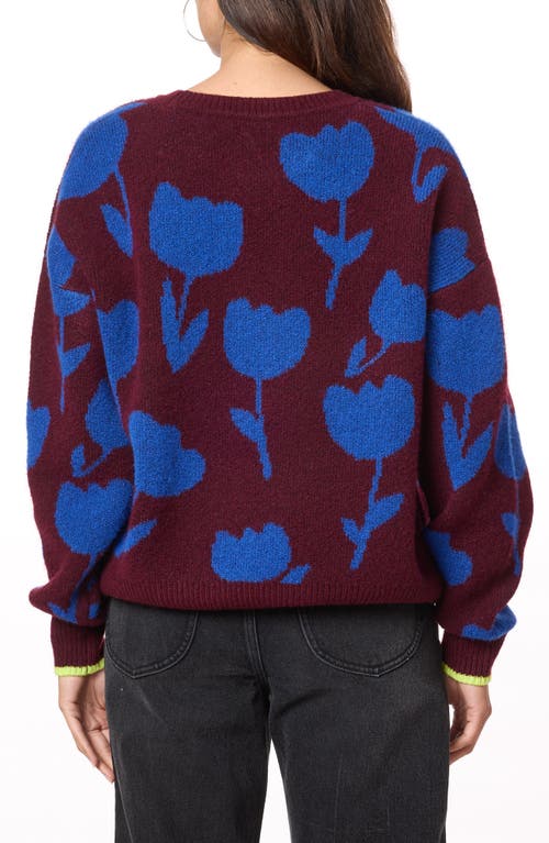 Scotch & Soda Crewneck Pullover Sweater In Burgundy Tulip Intarsia