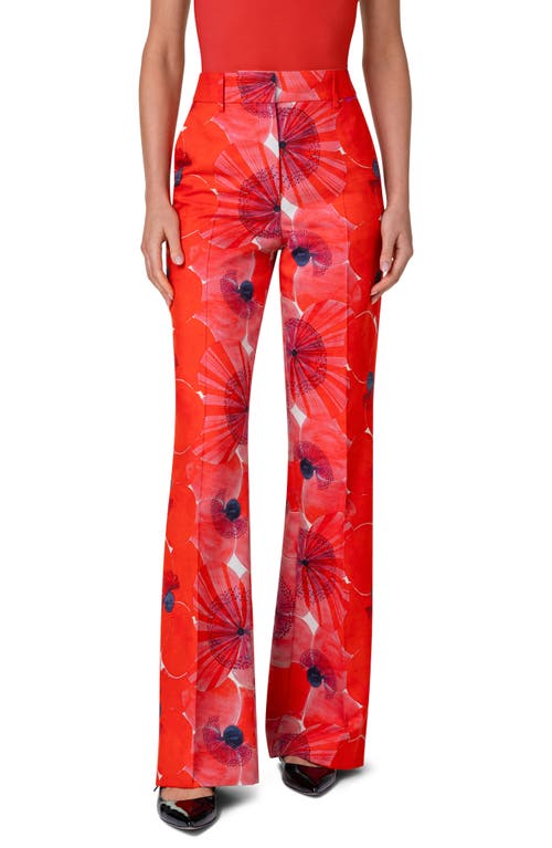 Akris Florine Poppy Print Cotton & Silk Blend Wide Leg Pants at Nordstrom, Size 12