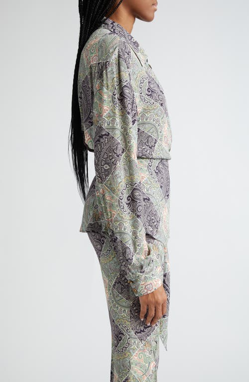 Shop Etro Paisley Long Sleeve Wrap Top In Green Multi