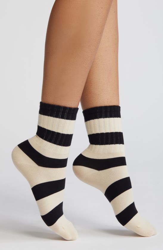 Casa Clara Stripe Combed Cotton Crew Socks In Black Stripe