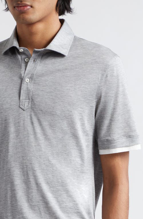 Shop Brunello Cucinelli Cotton & Silk Jersey Polo In Cnz17 Grigio/off White