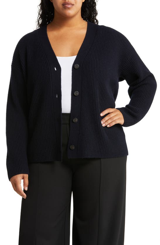 Vince Shaker Stitch V-neck Wool & Cashmere Cardigan In 403cbl-coastal