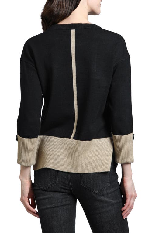 Shop Apny Wide Cuff Colorblock Sweater In Black/camel