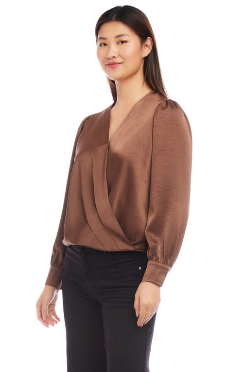 Shop Karen Kane Surplice Drape Front Satin Top In Cognac