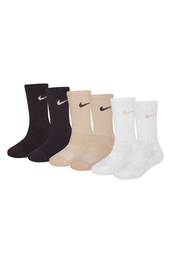 Nike Kids' Basic Swoosh Rib Crew Socks In Brown Basalt