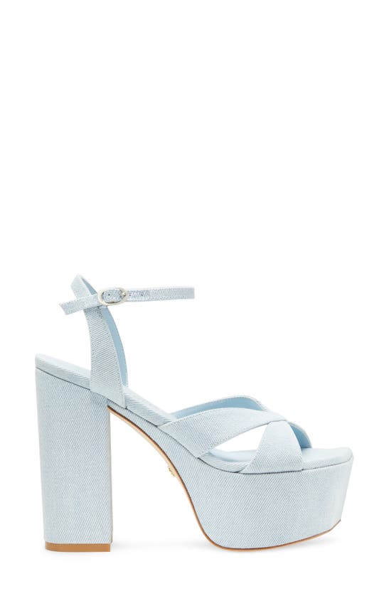 Shop Stuart Weitzman Miami Square High 140 Platform Sandal In Light Blue