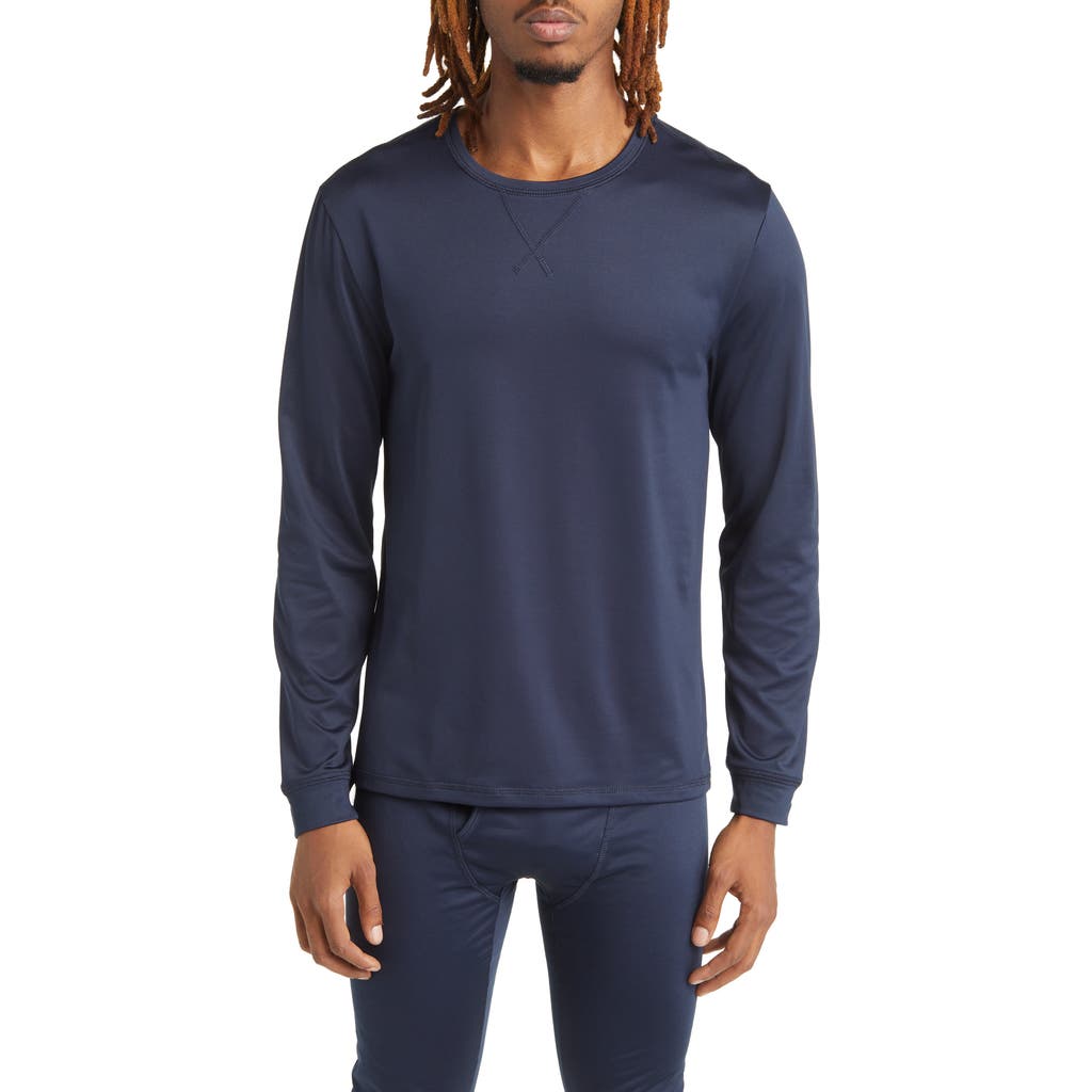 Rainforest Waffle Knit Long Sleeve Henley Pajama Top In Navy