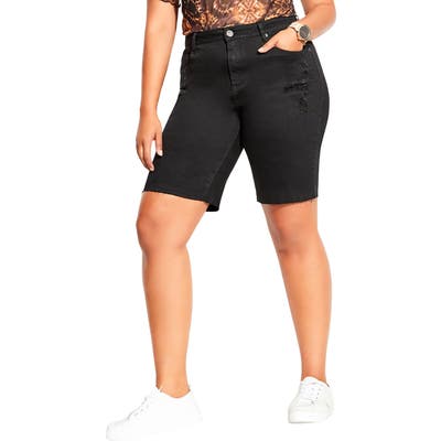 Plus Size City Chic Slim Denim Boyfriend Shorts, Black