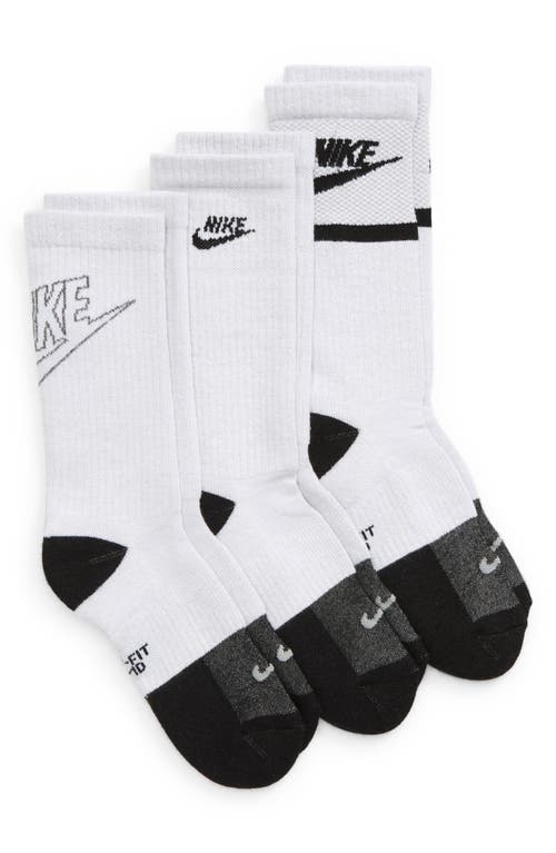 Nike Kids' Assorted 3-Pack Everyday Cushioned Crew Socks in White