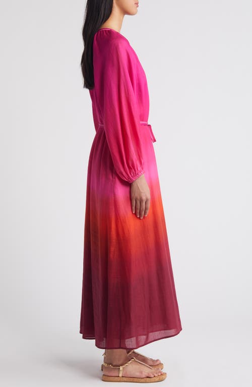 Shop Tommy Bahama Harmony Hues Long Sleeve Maxi Dress In Pink Papaya