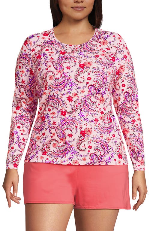 Shop Lands' End Plus Size Crew Neck Long Sleeve Rash Guard Upf 50 Sun Protection Swim Tee In Wood Lily Multi Floral Paisley