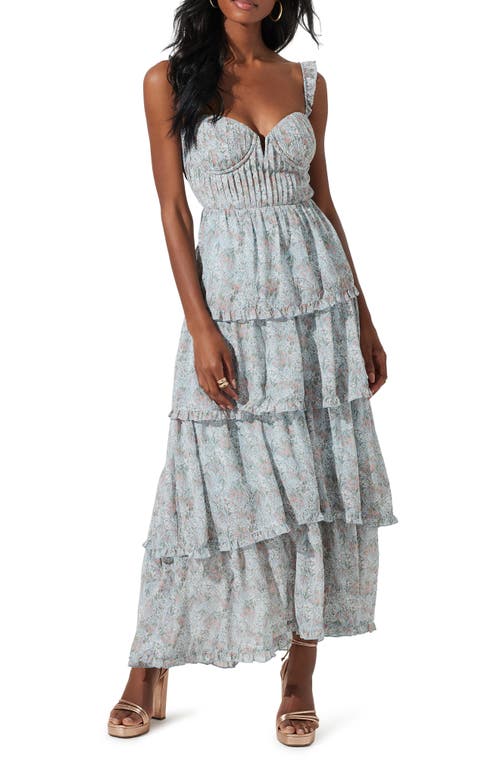 ASTR the Label Tiered Floral Maxi Dress in Light Blue Floral