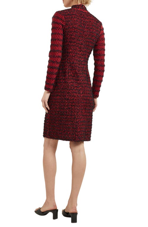 Misook Two-tone Eyelash Long Sleeve Sheath Dress In Rouge/black